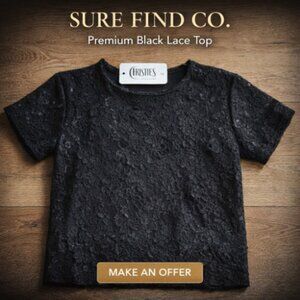 Christies Vintage Black Lace Short Sleeved Scooped Neck Top NWT Women's Size Med